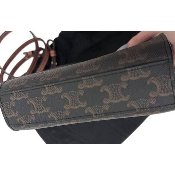 Celine Womens Mini Vertical Cabas Bag With Triomphe Canvas & Calfskin Handles - Picture 12 of 13